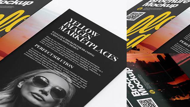 3213+ 4xDL Brochure PSD Mockup Half Side View High Angle Shot Free Downloadable Graphic Resource