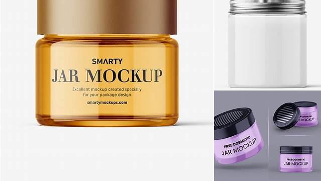 3216+ Clear Glass Cosmetic Jar with Metallic Cap PSD Mockup Premium Free Mockup PSD