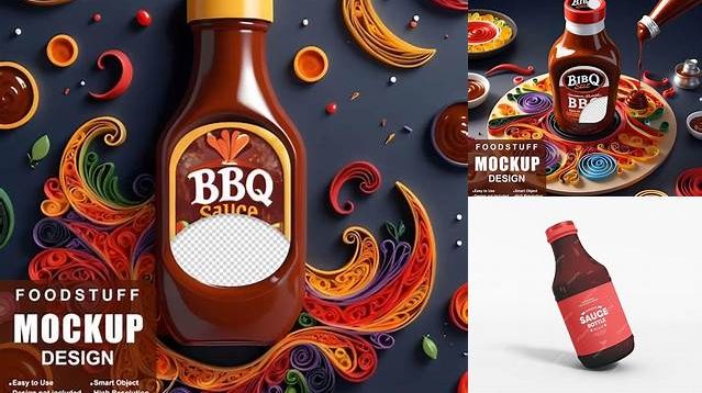 3221+ BBQ Sauce Jar PSD Mockup High-Angle Shot Premium Free Graphic Resource