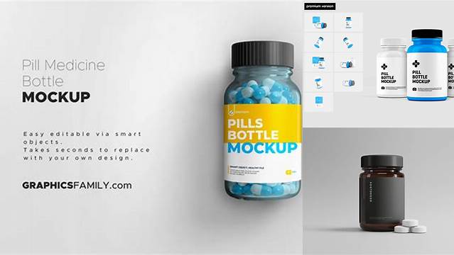 3224+ Blue Pill Bottle with Metal Cap PSD Mockup Front View Free Mockup PSD Template