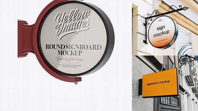 3227+ Glossy Round Signboard PSD Mockup Half Side View Free Graphic Design Resource