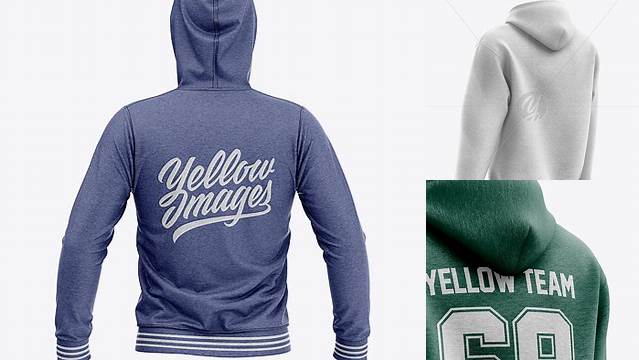 3242+ Men’s Heather Full-Zip Hoodie PSD Mockup Back Half Side View Digital Photoshop Free Mockup