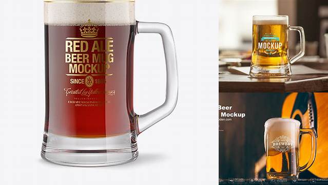 3250+ Tankard Glass Mug with Red Ale Beer PSD Mockup Free Premium Photoshop Template Download