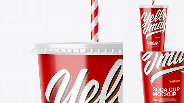 3252+ Glossy Plastic Soda Cup PSD Mockup Front View Eye-Level Shot High-Resolution PSD Download