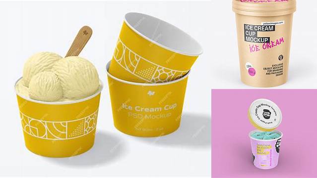 3252+ Kraft Paper Ice Cream Cup PSD Mockup High-Angle Shot Exclusive and Stylish Design PSD