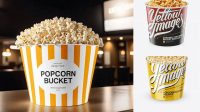 3254+ Large Glossy Popcorn Bucket PSD Mockup High-Angle Shot Photoshop Resource Free