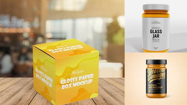 327+ Glossy Jar with Paper Box PSD Mockup Best for Showcase