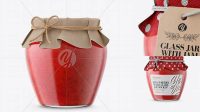 3274+ Glass Strawberry Marmalade Jar with Fabric Cap and Label PSD Mockup Smart Design Template Free