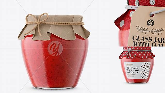 3274+ Glass Strawberry Marmalade Jar with Fabric Cap and Label PSD Mockup Smart Design Template Free