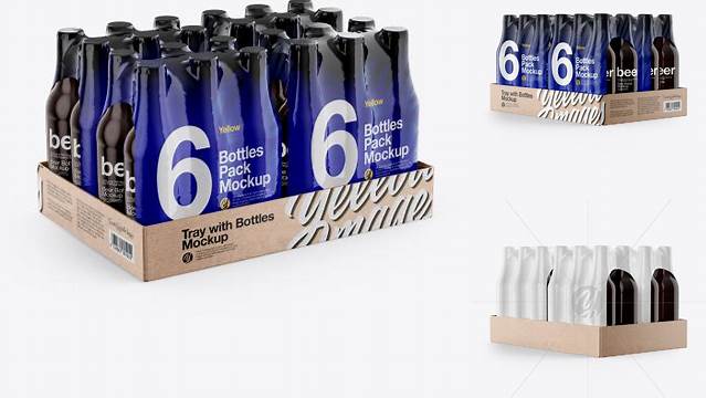 3274+ Kraft Tray with Bottles 6 Packs PSD Mockup Half Side View Mockup PSD Free Download