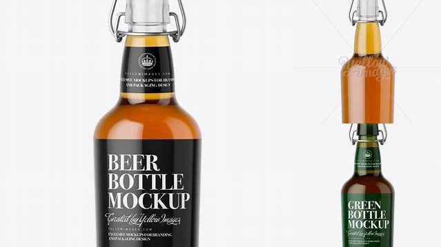 3277+ Clear Glass Beugle Bottle with Beer PSD Mockup Front View Modern Photoshop Resource