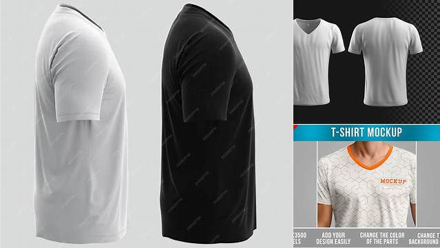 328+ Men's T-Shirt With V-Neck PSD Mockup Back Half Side View Exclusive and Stylish Design PSD