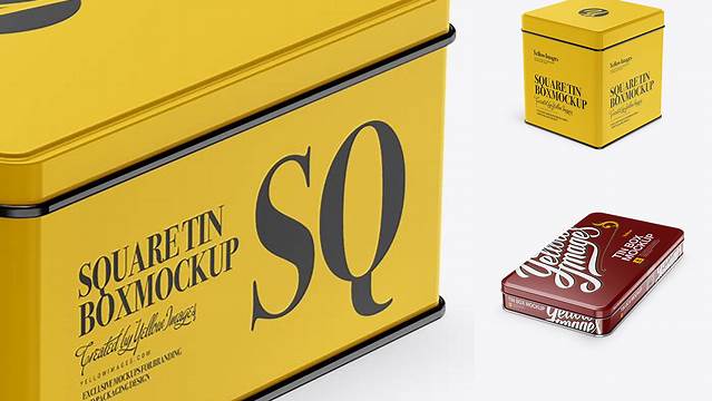 3282+ Glossy Tin Box PSD Mockup Half Side View High-Angle Shot Elegant and Stylish Mockup