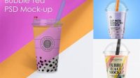 3288+ Cup WIth Strawberry Bubble Tea PSD Mockup Creative and Modern PSD Freebie