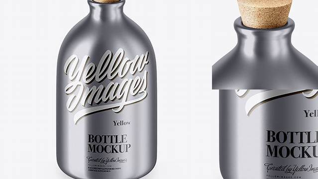 3289+ Matte Metallic Bottle With Cork PSD Mockup High-Angle Shot Modern Design PSD Resource Free Download