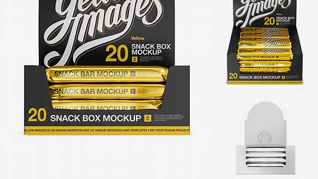 3290+ 20 Metallic Snack Bars Box PSD Mockup Front View High-Angle Shot Exclusive Editable PSD File