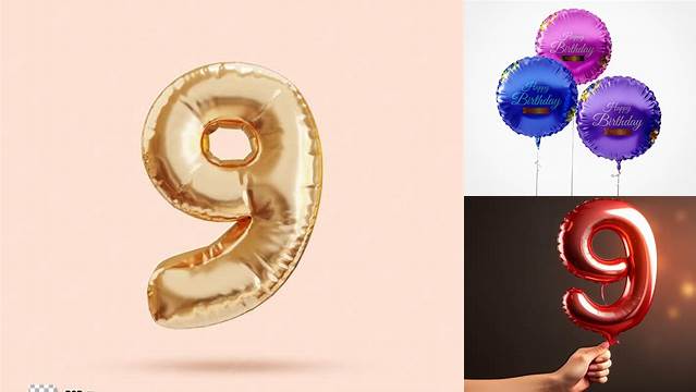 3290+ Number 9 Foil Balloon PSD Mockup Exclusive Editable PSD File