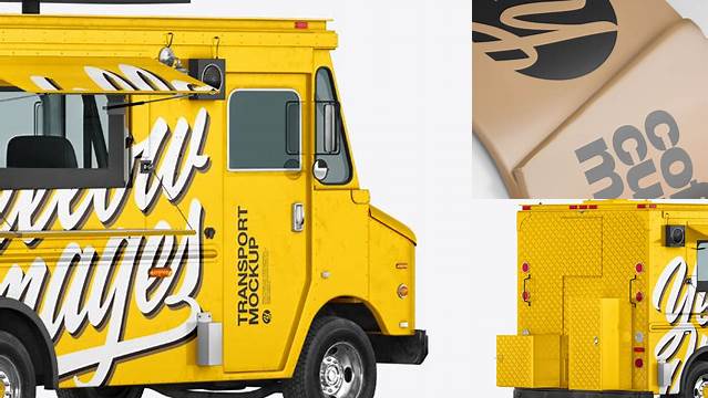 3291+ Foodtruck with Coffee Cup PSD Mockup Back Half Side View Editable Photoshop File