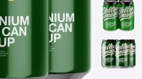 3294+ Pack of 4 Glossy Cans with Plastic Holder PSD Mockup Half Side View Layered PSD for Easy Editing