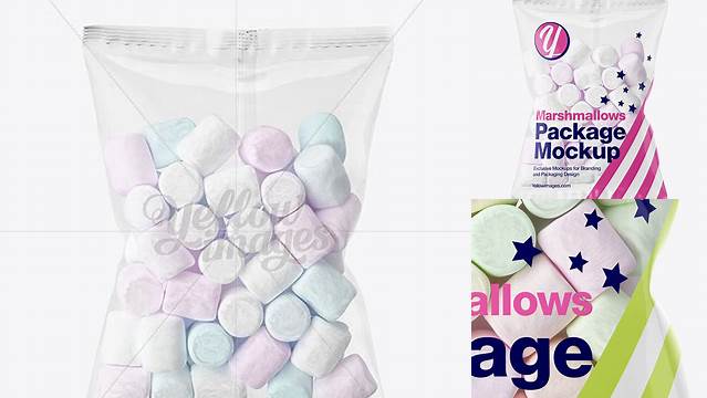 3295+ Glossy Plastic Bag with ?olored Marshmallows PSD Mockup Editable Mockup PSD