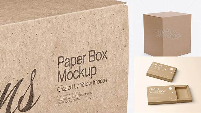 3297+ Kraft Paper Box PSD Mockup Half-Side View High Angle Shot PSD for Creative Projects