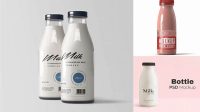 3304+ 750ml Clear Glass Milk Bottle PSD Mockup Creative Design PSD Free Download