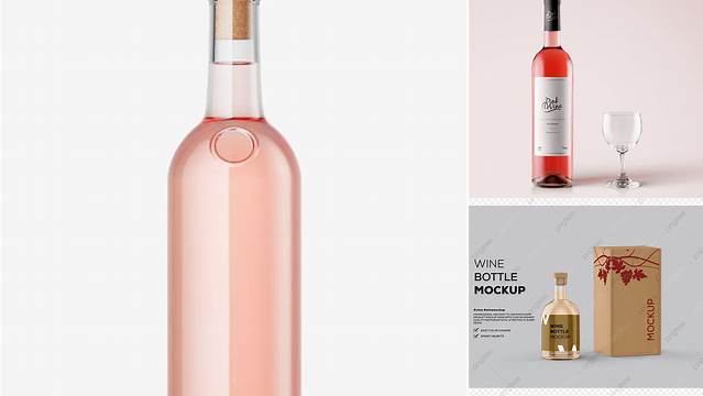 3306+ Clear Glass Bottle With Pink Wine PSD Mockup Advanced Photoshop Template