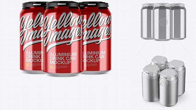 3307+ Pack with 3 Metallic Cans with Plastic Holder PSD Mockup Front View Exclusive Digital PSD Resource