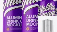 3315+ Pack of 3 Matte Cans with Plastic Holder PSD Mockup Front View Free Downloadable Graphic Resource