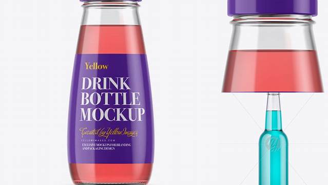 3319+ 330ml Clear Glass Bottle with Pink Drink PSD Mockup Free Design Resource