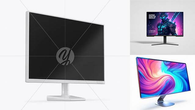 3319+ Glossy Monitor PSD Mockup Half Side View Advanced Photoshop Design Free