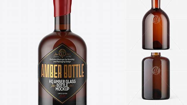 3320+ Amber Glass Bottle with Wooden Cap & Wax PSD Mockup Customizable Photoshop Template