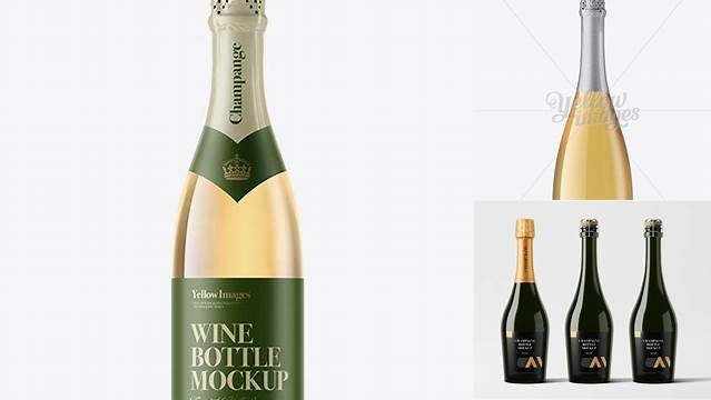 3322+ Clear Glass Champagne Bottle PSD Mockup Front View Smart Object PSD Free Resource