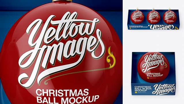 3323+ Three Glossy Christmas Balls in Paper Box PSD Mockup High-Angle Shot Creative Layered Design File