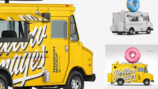 333+ Foodtruck with Donut PSD Mockup Back Half Side View Exclusive Layered PSD Mockup