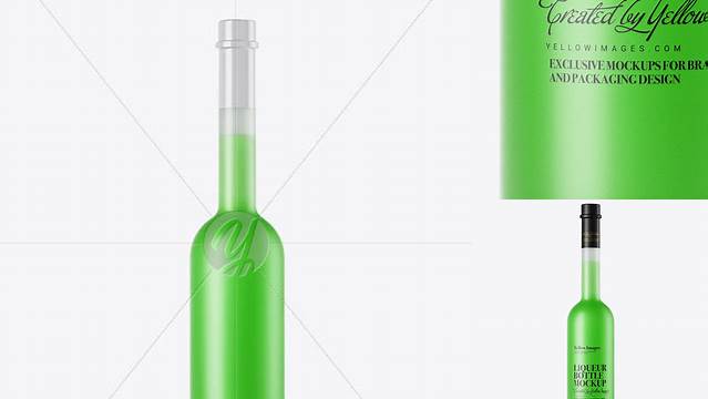 3333+ Frosted Glass Green Liqueur Bottle PSD Mockup Elegant and Stylish Free PSD