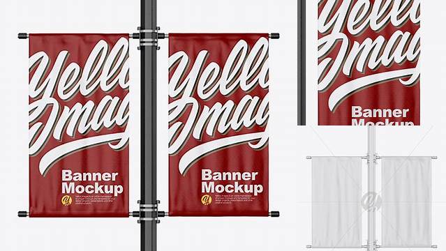 3335+ Two Glossy Banners on Pillar PSD Mockup Front View Creative Free PSD Graphic Design