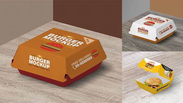 3338+ Paper Burger Box PSD Mockup Front View High-Angle Shot Download Premium Free PSD