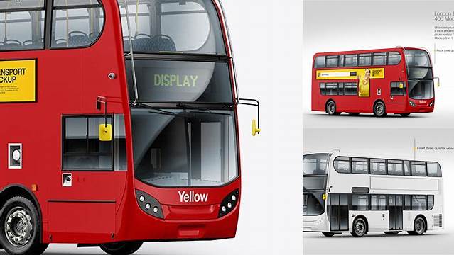 3339+ London Bus Enviro 400 PSD Mockup Back View Fully Layered Free Photoshop File