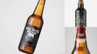 3340+ 250ml Amber Glass Bottle with Dark Beer PSD Mockup Fully Customizable Mockup PSD Free