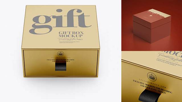 3342+ Metallic Gift Box PSD Mockup High-Angle Shot Free Editable Photoshop Template