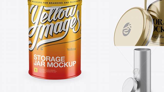 3345+ Metallic Storage Jar PSD Mockup Front View High-Angle Shot High-End Photoshop Mockup