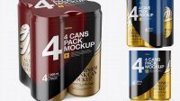 3346+ 4 Metallic Cans in Shrink Wrap PSD Mockup Half Side View Download Now Free PSD Template