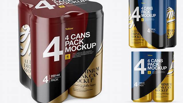 3346+ 4 Metallic Cans in Shrink Wrap PSD Mockup Half Side View Download Now Free PSD Template