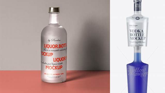 3346+ Frosted Bottle with Blue Liquor PSD Mockup Front View Exclusive Free Photoshop Mockup