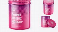 3354+ 100ml Round Tin Box with Glossy Finish PSD Mockup High-Angle Shot Creative Design PSD Free Download