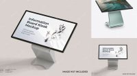 3355+ LCD Touch Screen Kiosk PSD Mockup Half Side View High-Angle Shot Free Downloadable PSD