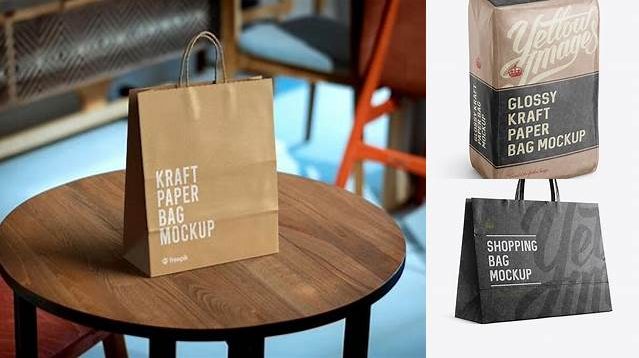 3356+ Kraft Paper Bag PSD Mockup Halfside View High-Angle Shot Fully Layered Photoshop Freebie