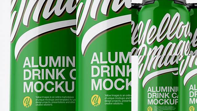 3358+ Pack of 3 Glossy Cans with Plastic Holder PSD Mockup Front View Premium Mockup Freebie