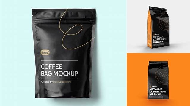 3362+ Metallic Bag with Coffee Cup PSD Mockup Front View Photoshop Freebie